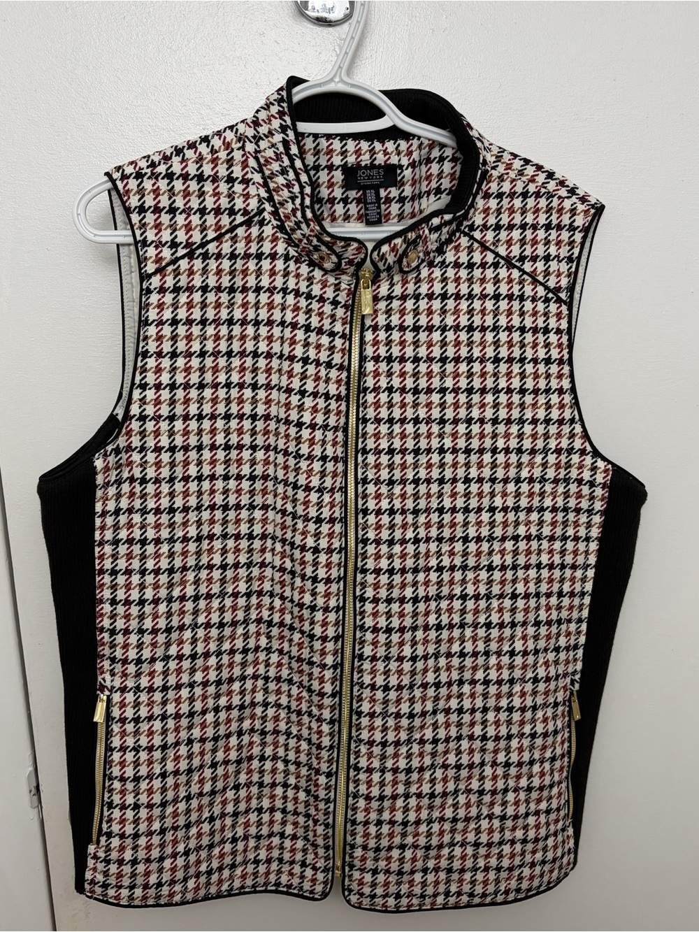 Jones New York Houndstooth Zip-Front Sleeveless Vest - Womens Size XL